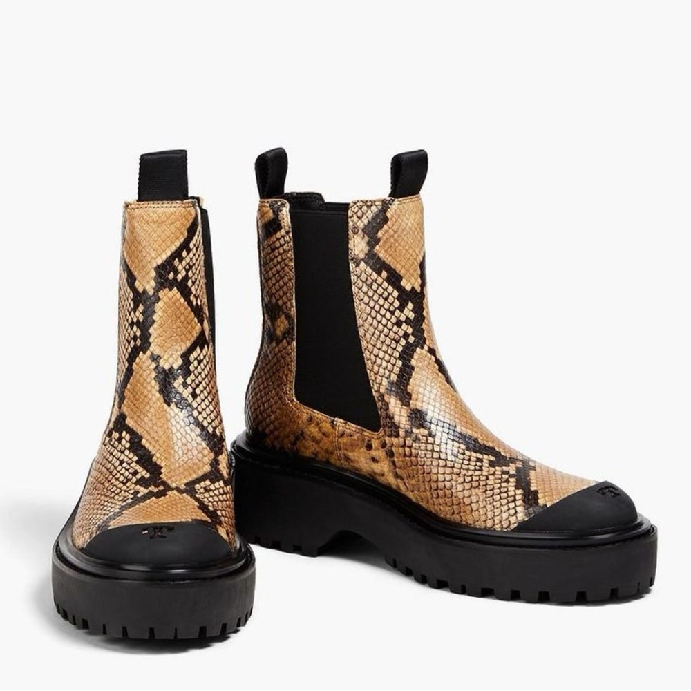 New Tory Burch Snake Print Lug Sole Chelsea Boots